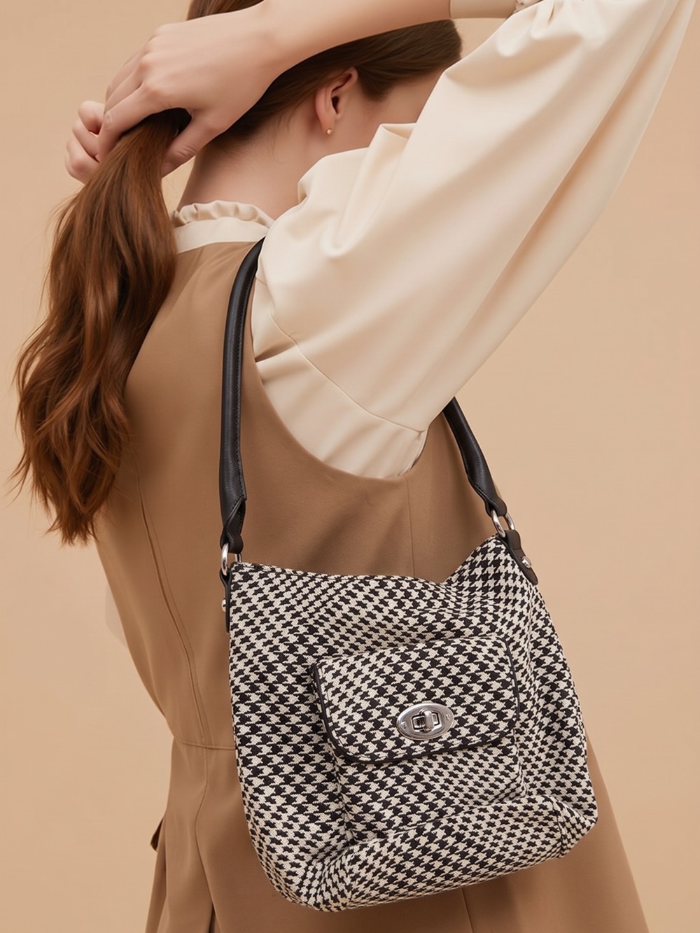 Talbots Black and Cream Houndstooth Shoulder Bag